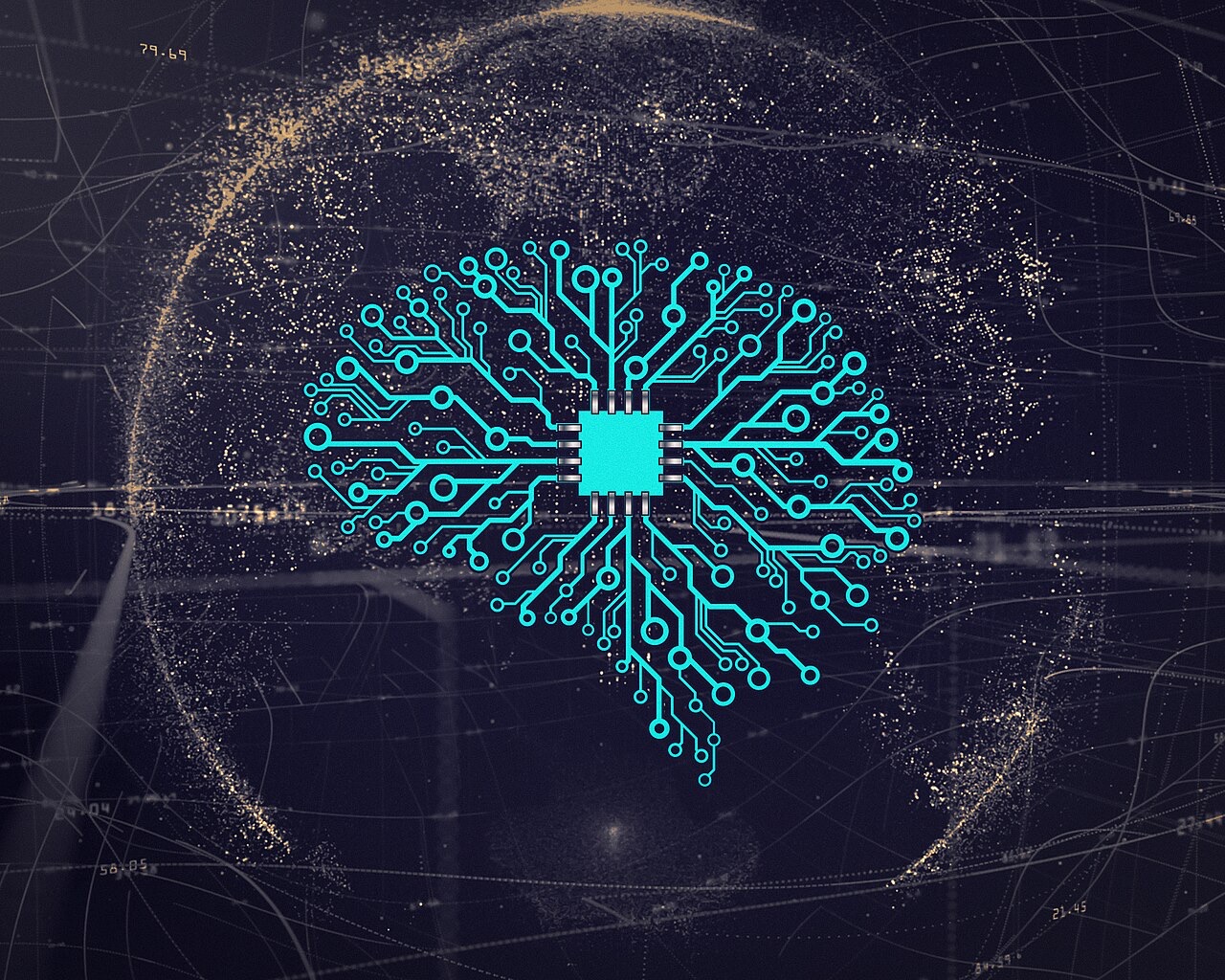 Illustration of a neural network with a chip