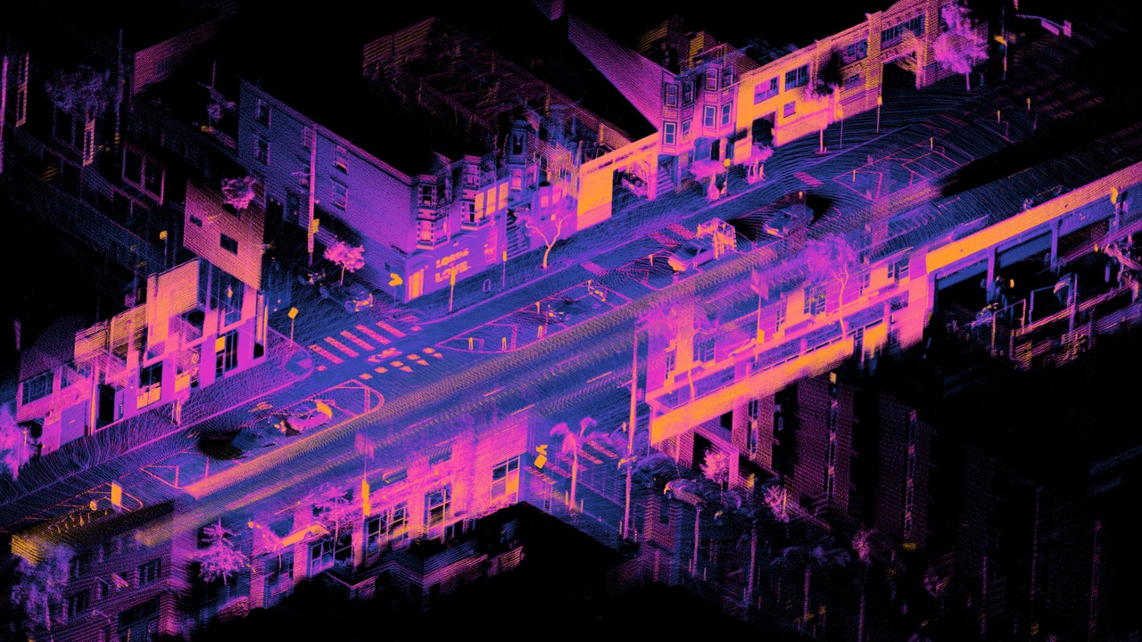 LiDAR point cloud of a city intersection